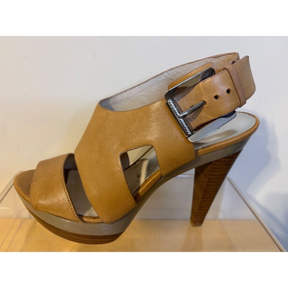 Michael Kors Carla Women Leather Platform Heels Sandals Size 7.5